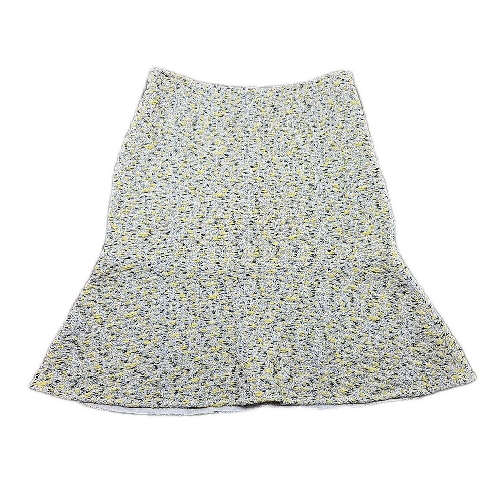 St. John Ruffle Hem Tweed Skirt Women's 4 Yellow Black White Stretch